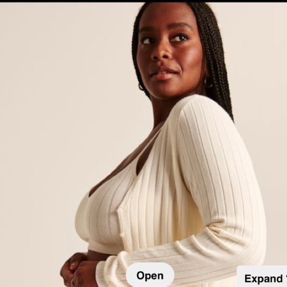 Abercrombie Ribbed Knit Bralette and Cardigan SET - WHITE - S - Picture 2 of 3